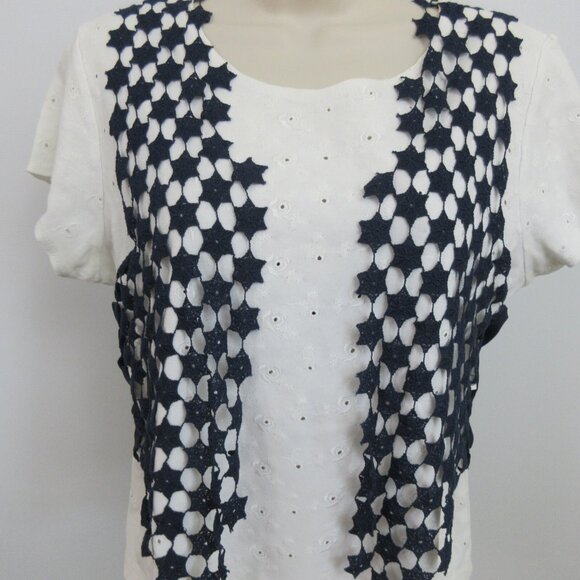 Open Front Silk Vest Size Medium Sleeveless Bolero Crochet Blue Stars Patriotic - Picture 4 of 9
